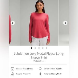 Lululemon NWT love modal fleece long sleeve size 4
